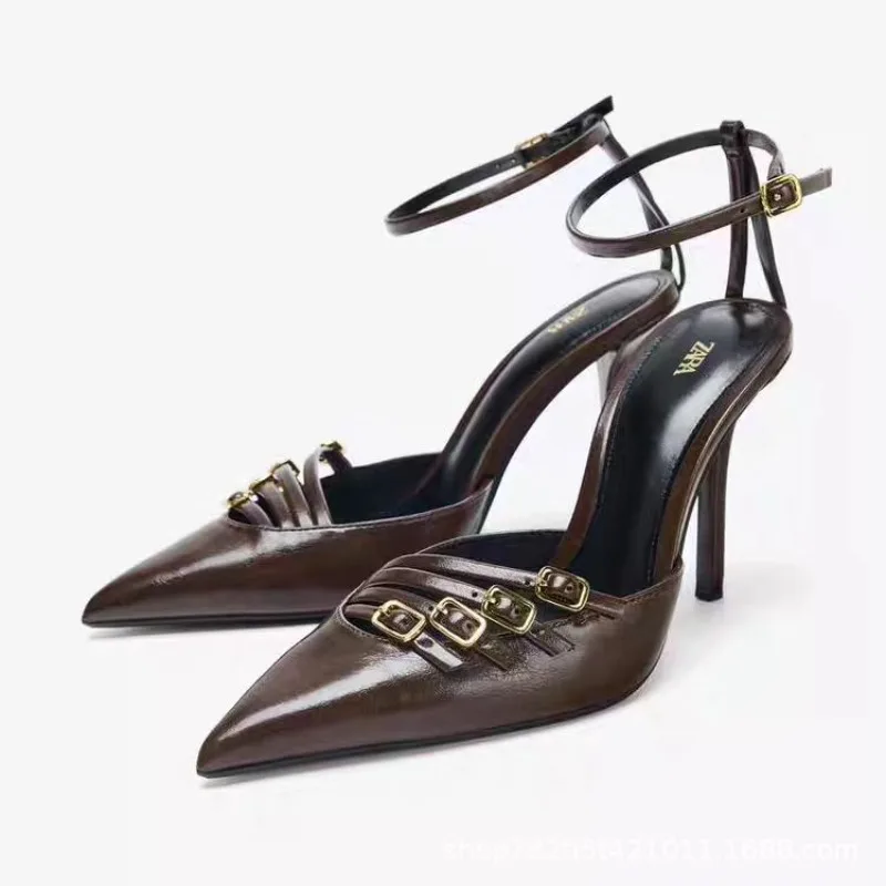 

Fashion High Heels Women's Sandals Designer Belt Buckle Pointed Cozy Women's Pumps and Heels Patent Sandalias Mujer Verano 2026