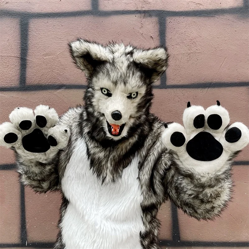 Fursuit Beastwear Furry Finished Goods Plush Animal Costume Simulation Wolf Hood Funny Animation Performance Props Custom Doll