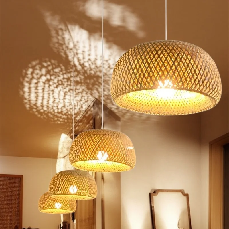 26cm Bamboo Pendant Light Lamparas Lamp Bamboo Hanging Lampshade Pendant Light Art Deco Chinese Lantern Rattan Chandelier Large
