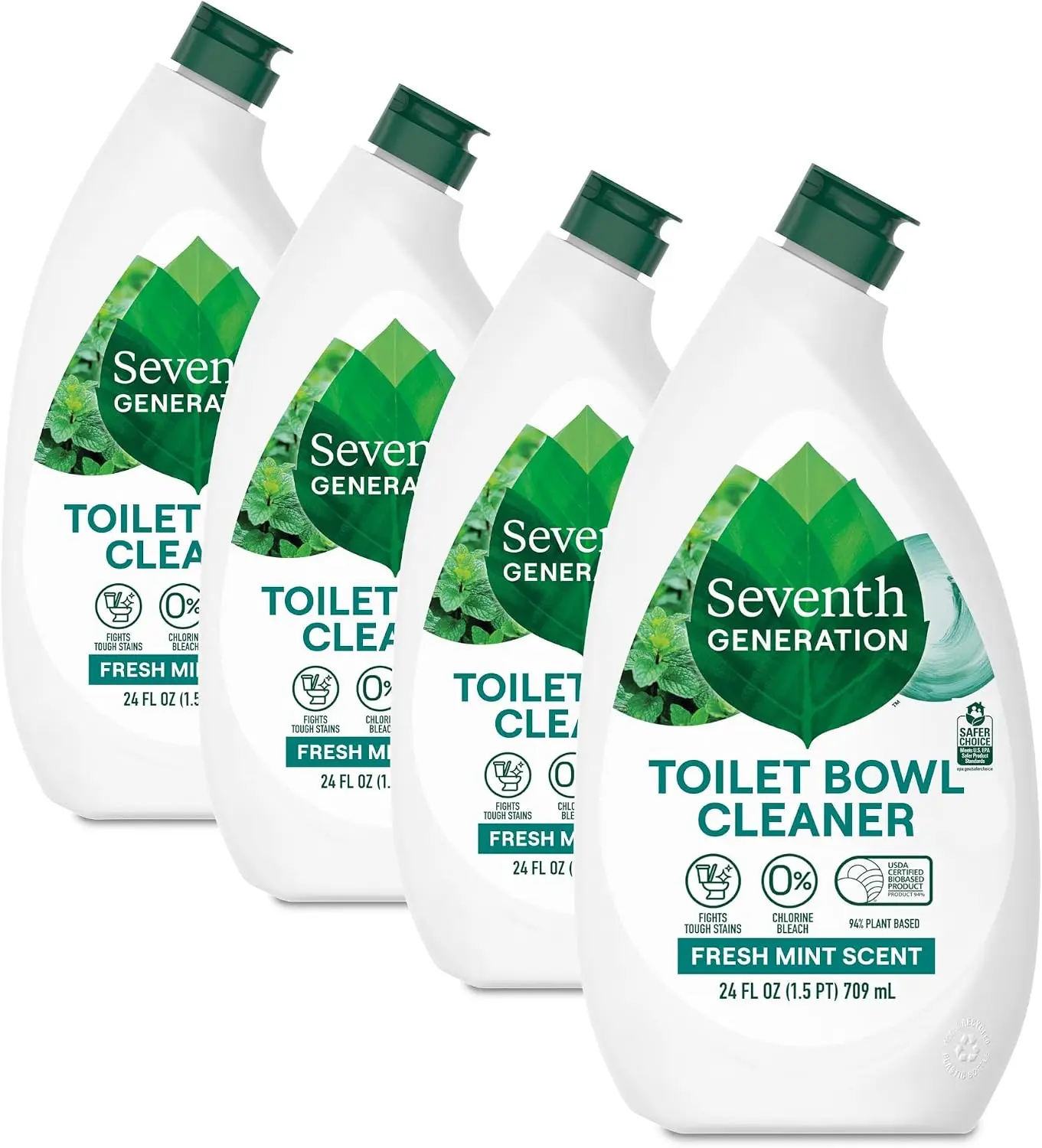 Toilet Bowl Cleaner Fresh Mint 4PK 24oz Plant-Based Septic Safe