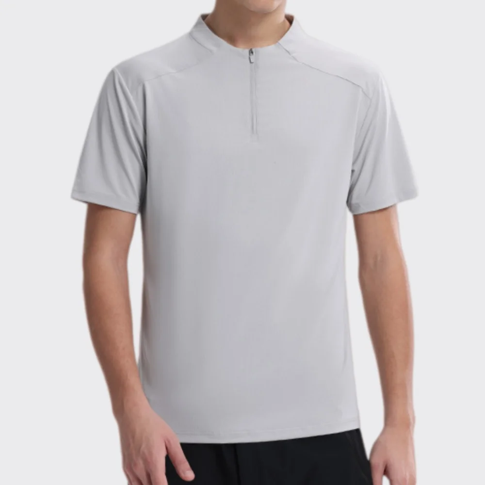 Men's Summer Half Zipper Sports T-shirt Short Sleeve Male Gym Casual Workout Tees Quick-Dry Running Fitness Sports Clothing Tops