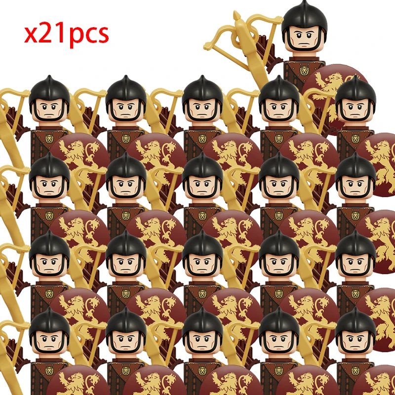 11pcs Medieval Lannisters House Casterly Rock Figures Warrior Armored Soldiers Weapons Helmet Blocks Bricks Toys for children