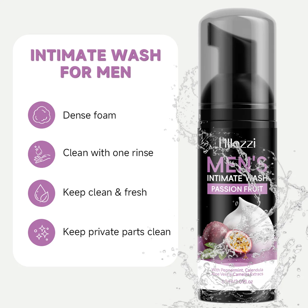 MEN'S INTIMATE WASH PASSION FRUIT，Long-lasting deodorizing men's wash foam, gentle cleanses and moisturizes, men's personal care