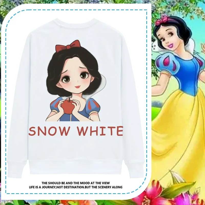 

Princess On The Run Co-signed Long Sleeve T-shirt Female Disney Snow White Elsa Mulan Anime Girl Clothes Cotton