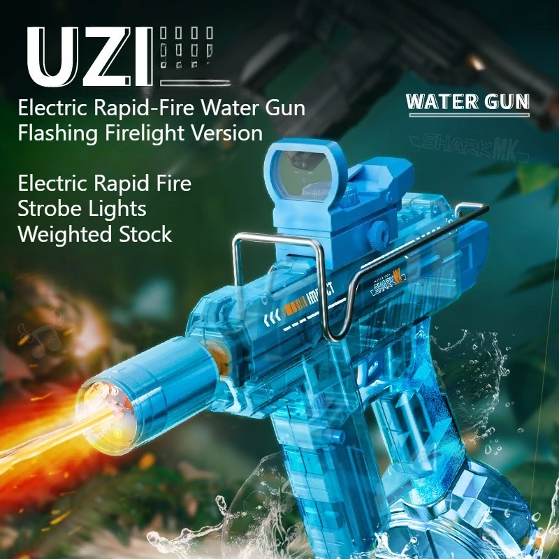 UZI Fiamma Simulata Pistola Ad Acqua Elettrica Ad Alta Pressione Automatica Acqua Blaster per I Bambini Estate All'aperto Piscina Battaglia D'acqua Giocattolo Regali