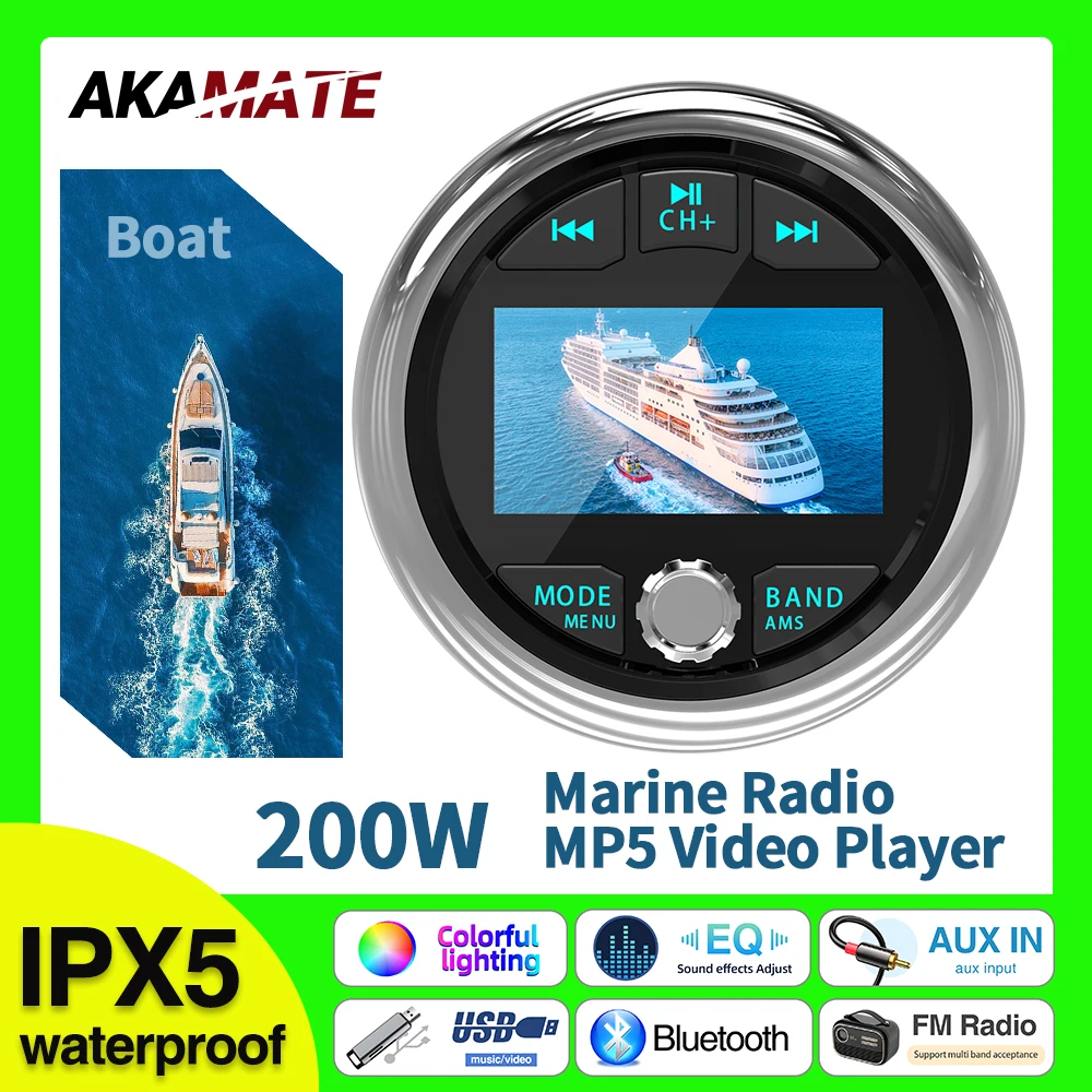 Boat Radio MP5 Media Video Player Marine Stereo Waterproof Bluetooth USB AUX FM AM Receiver for UTV ATV SPA RZR