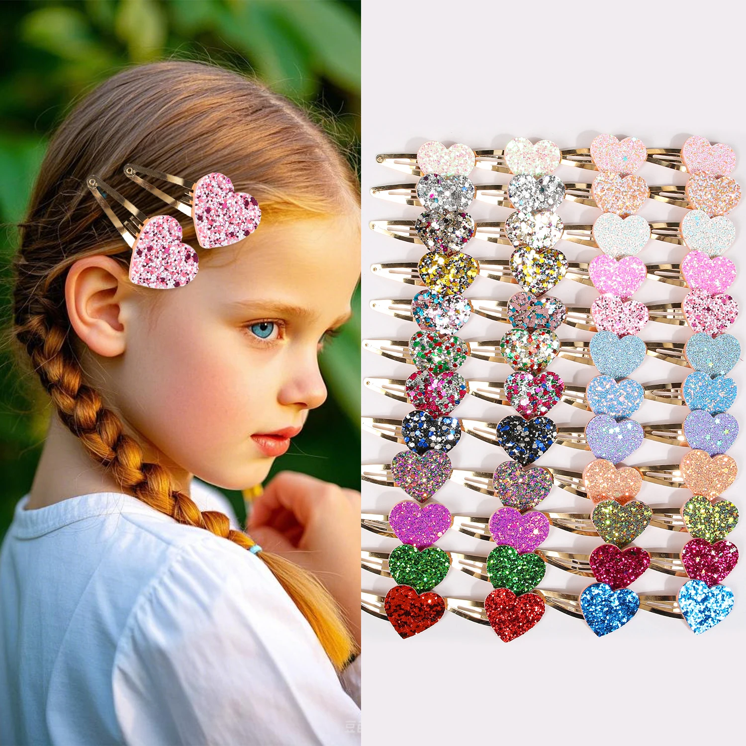 

16/48 шт., красочные блестящие заколки для волос в форме сердца для девочек, модные милые заколки из сплава BB, заколки для детей, женские аксессуары для волос