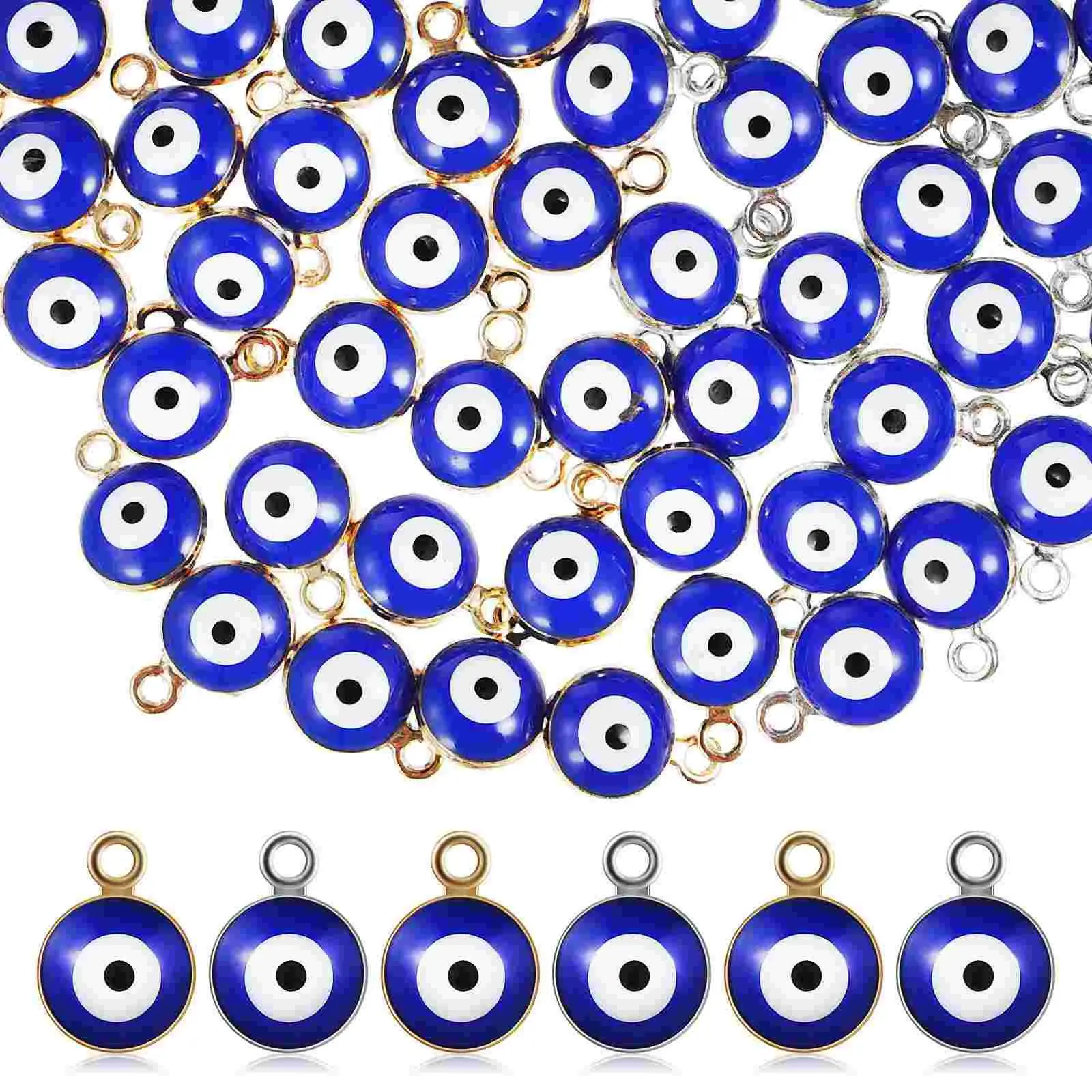 60 Pcs Fashion Lucky Turkish Evil Eye Pendant Necklace Round Shape Charms Choice For Women Men Fine DIY Jewelry Collar Gift