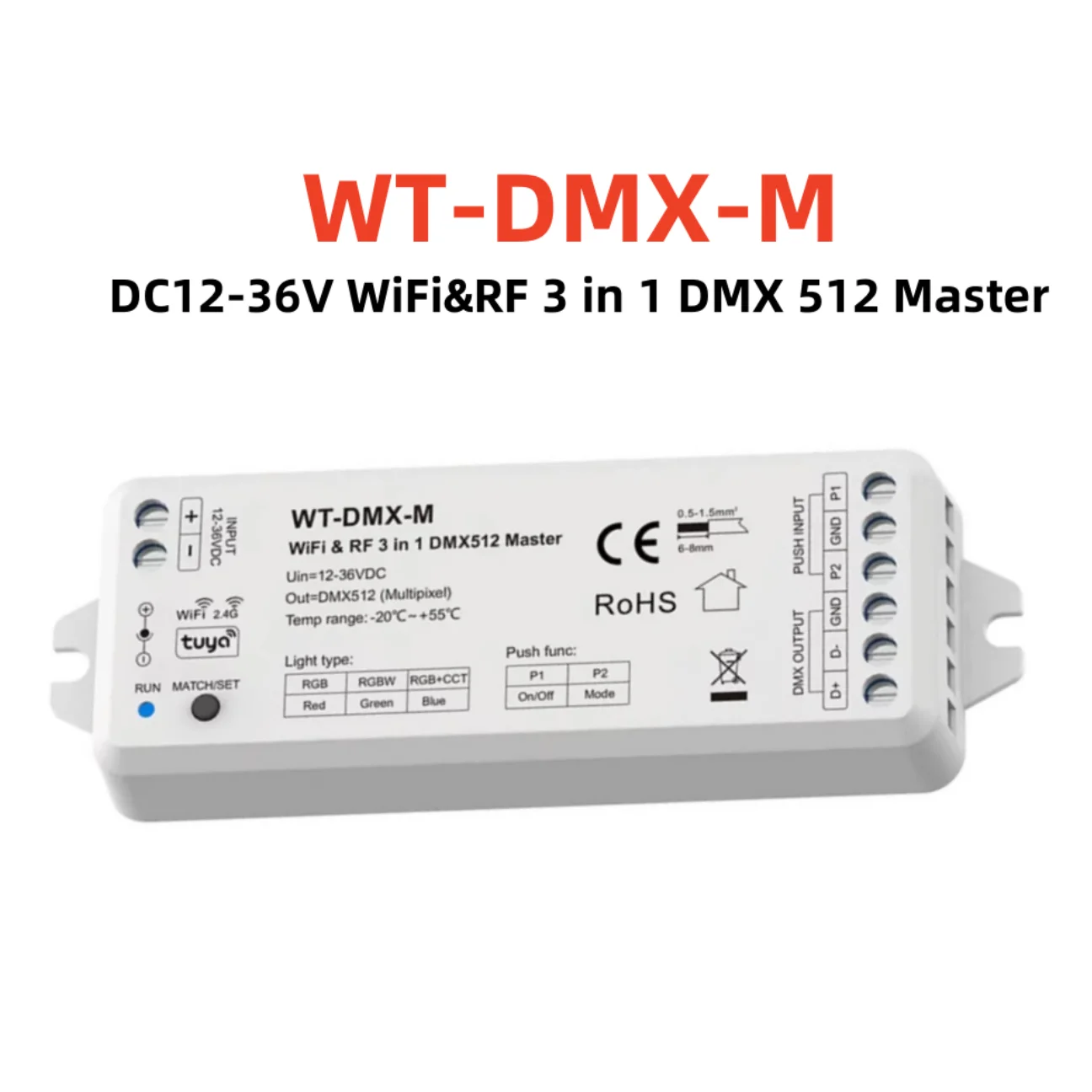 

WiFi&RF 3-in-1 DMX512 Master DC12-36V RGB RGBW RGBCCT Pixel Multip Dynamic DMX512 Standard Protocols for Google Alexa Smart Life