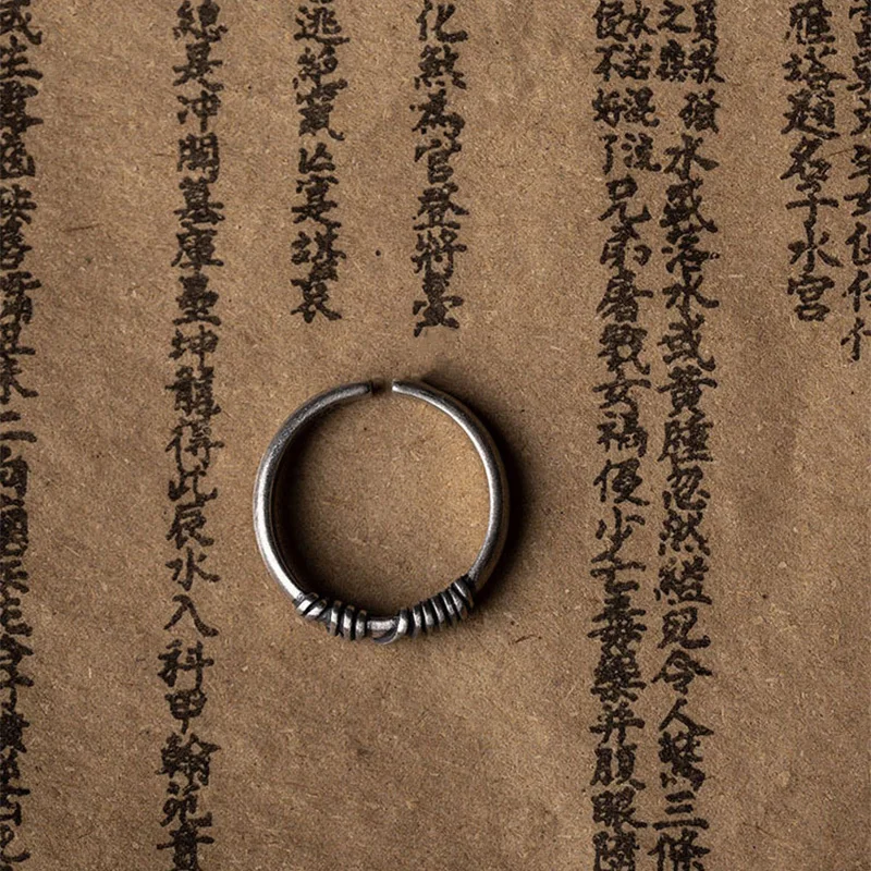 Retro Twine Thread Ring For Men Women Silver Color Punk Gothic Open Ring Unisex Accessories Handmade Designer Jewelry Lover Gift