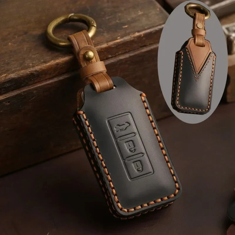 

2/3 Buttons Key Case for Mitsubishi L200 ASX Outlander Eclipse Cross Pajero Sport Lancer Handmade Leather Key Fob Shell Cover