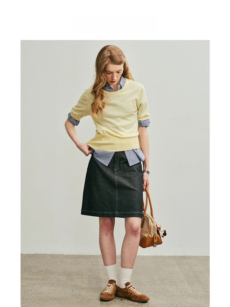 

Классическая ретро-юбка А-силуэта из хлопкового денима для повседневной носки, с цветными застежками, женская юбка Havehas Philosophy