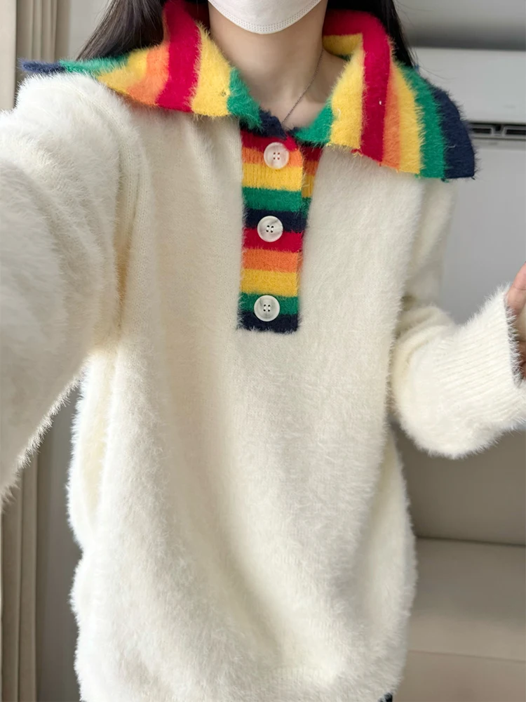 

Soft White Cleanfit Camere Women's Sweater Lazy Sle Loose Knitted Top Faion Trend Autumn Winter High Collar Long Sve