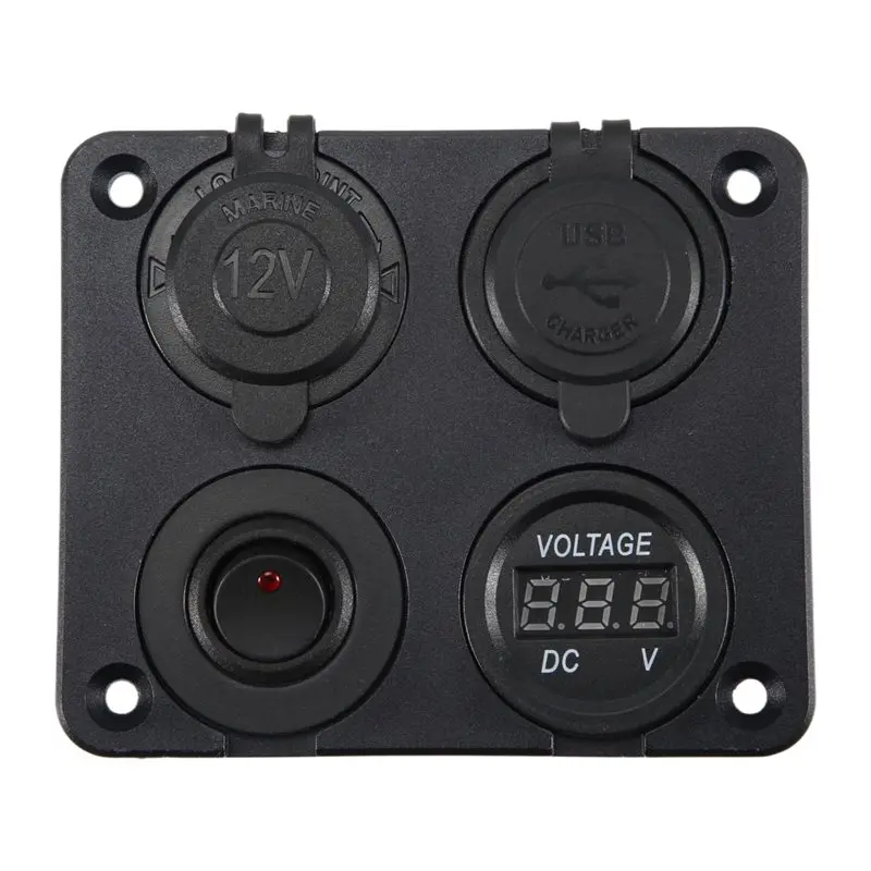 Eco-Friendly DC 12V-24V Car Boat Socket Dual USB Voltmeter Switch Panel For Vehicle Car Boat Motor Home