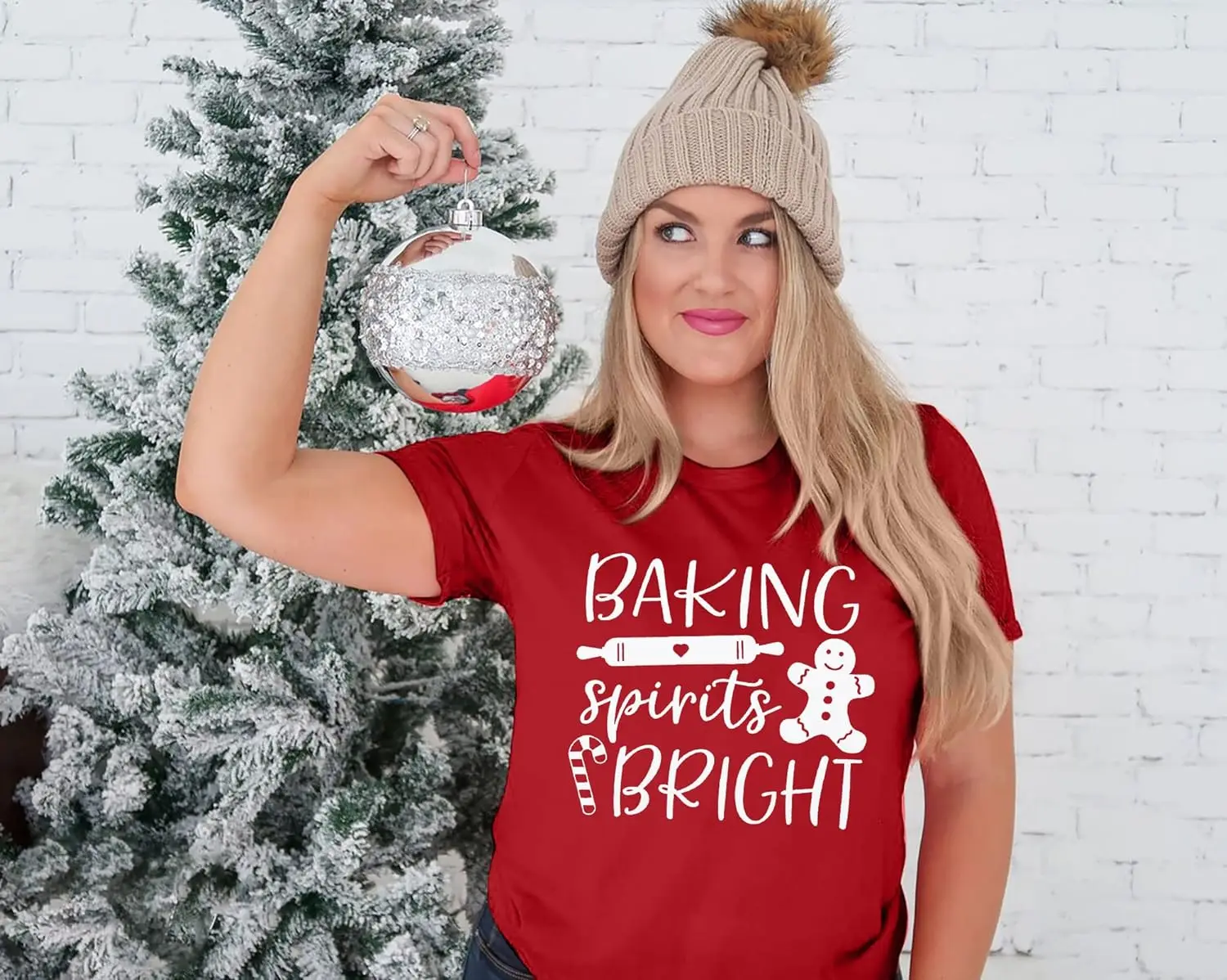 Women's Baking Spirits Bright Shirt, Christmas T Shirt, Casual Short Sleeve Top