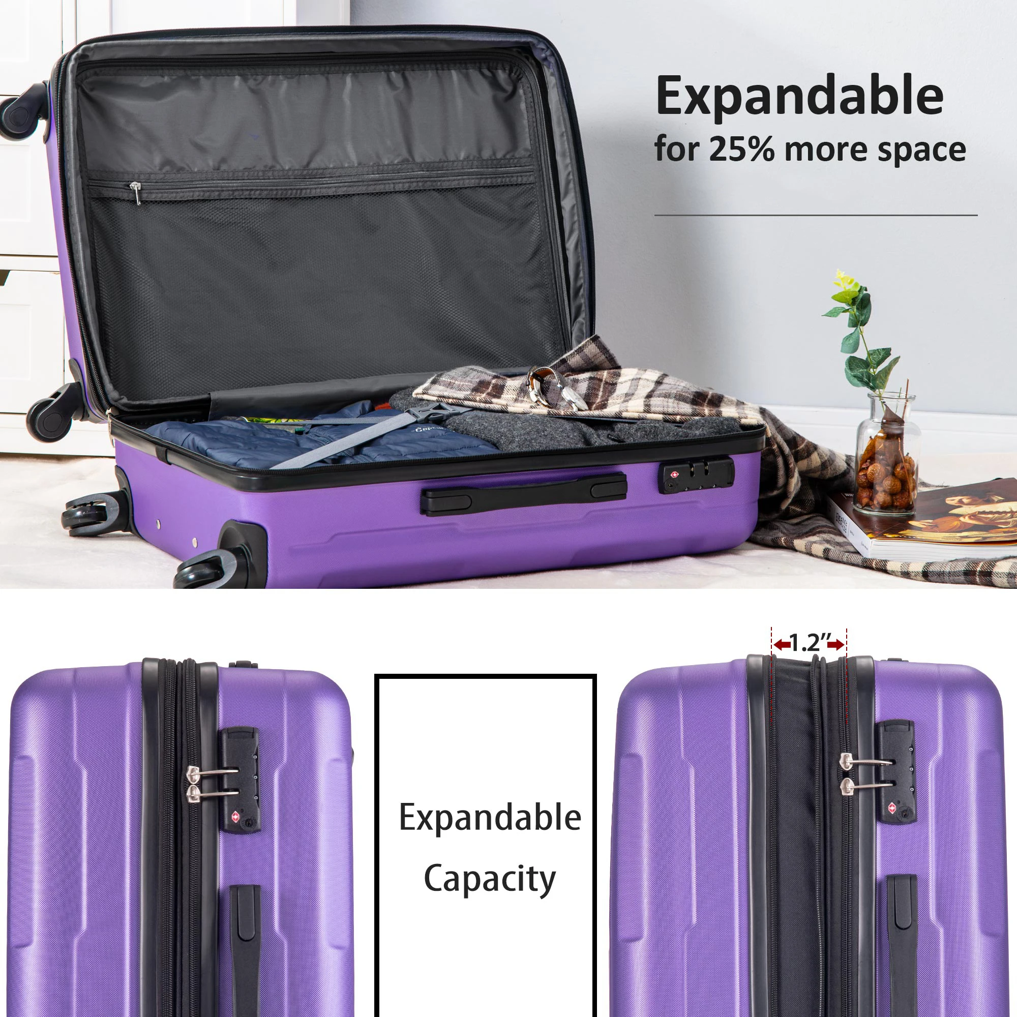 ZHUISHU-Ensemble de bagages avec roue rotative extensible, valise légère en ABS, serrure TSA, sacs de voyage, 20 po, 28 po, 2 pièces