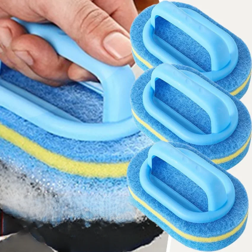

10Pcs Household Cleaning Brush with Handle Sponge High-Density Thick Scouring Pad Kitchen Bathroom Toilet Wall Clean Brush