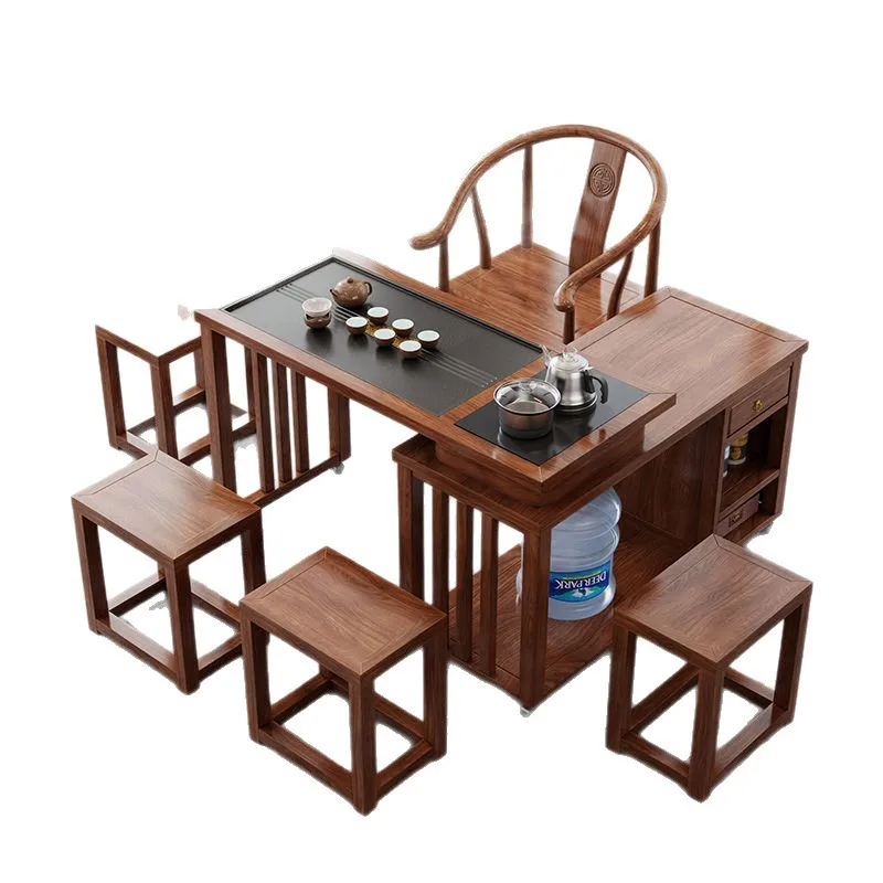 Rotating solid wood tea table Tea table Small apartment balcony mobile 1 meter 1.2 meters Tea table Solid wood with boiling