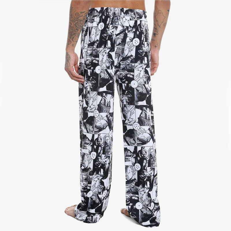 Bandai Dragon Ball Z Panel blanco y negro estampado de Anime pantalones de pijama para niños y adultos pantalones de pierna ancha ligeros cómodos de secado rápido de verano