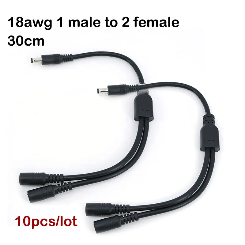 

10 шт., 18awg, 7A, 30 см, 12 В постоянного тока, 24 В, 1 штекер на 2 гнезда, 2-полосный разветвитель, адаптер питания постоянного тока, удлинительный кабель 5,5x2,1 мм