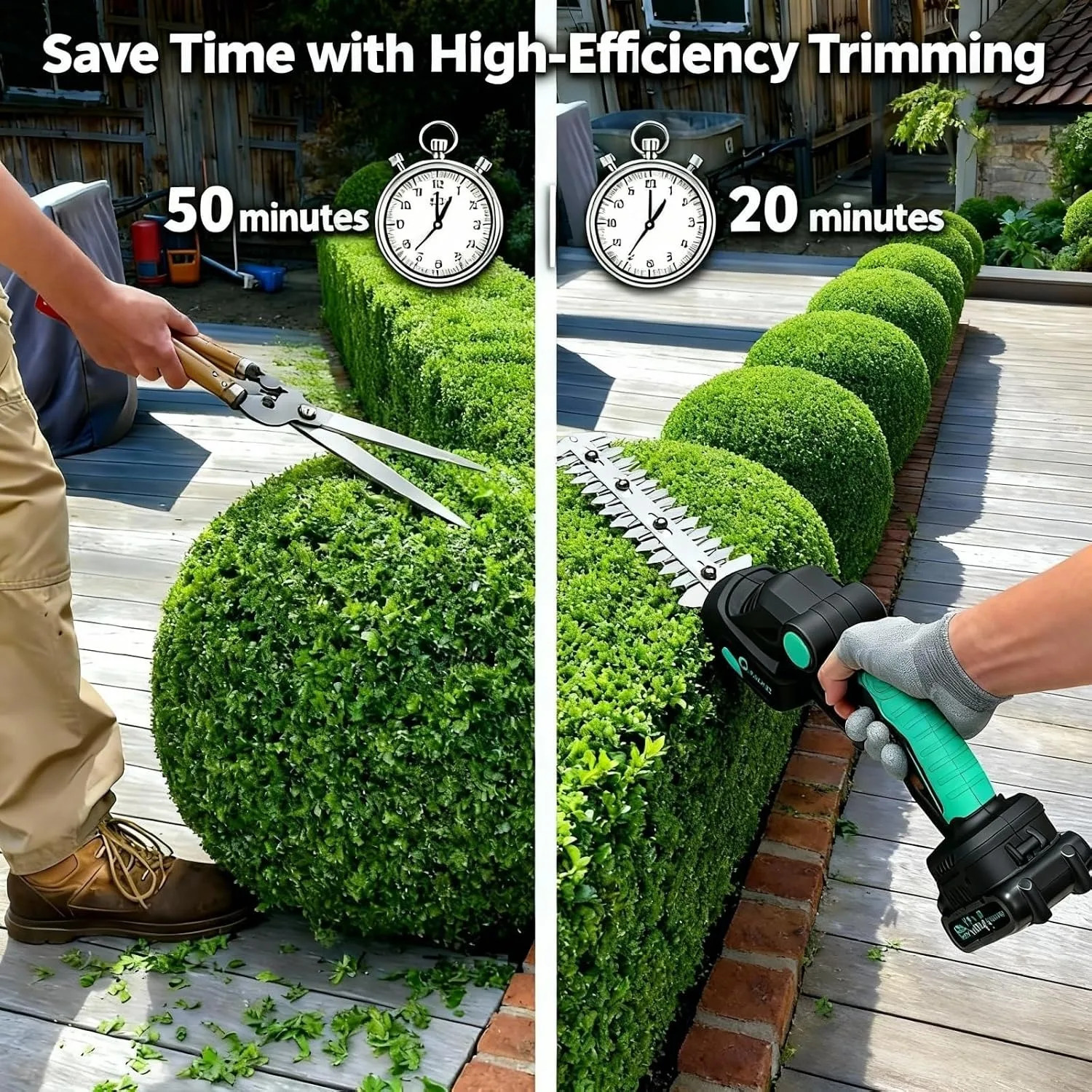 20V Cordless Hedge Trimmer 2 in 1 Electric Grass Shear and Shrub Trimmer with Brushless Motor 2 Pack 2.0Ah Batteries Charger Adjustable Cutting Head Dual Safety Lock for Lawn Garden Bushes Hedges Yard Maintenance