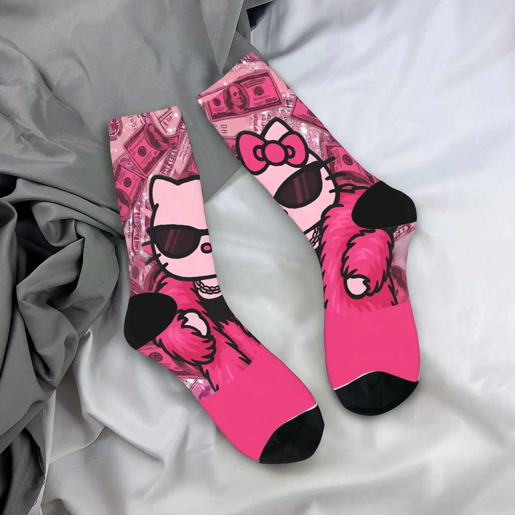 Śmieszne skarpetki z grafiką Hello Kitty, jesienne skarpetki antypotne dla dorosłych mężczyzn, ciepłe, miękkie skarpetki do biegania.