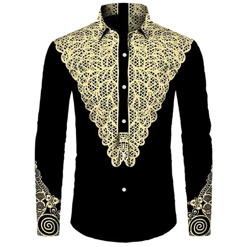 Camisa Dashiki africana con cuello y botones para hombre, top informal de manga larga, ropa de calle de estilo étnico, novedad