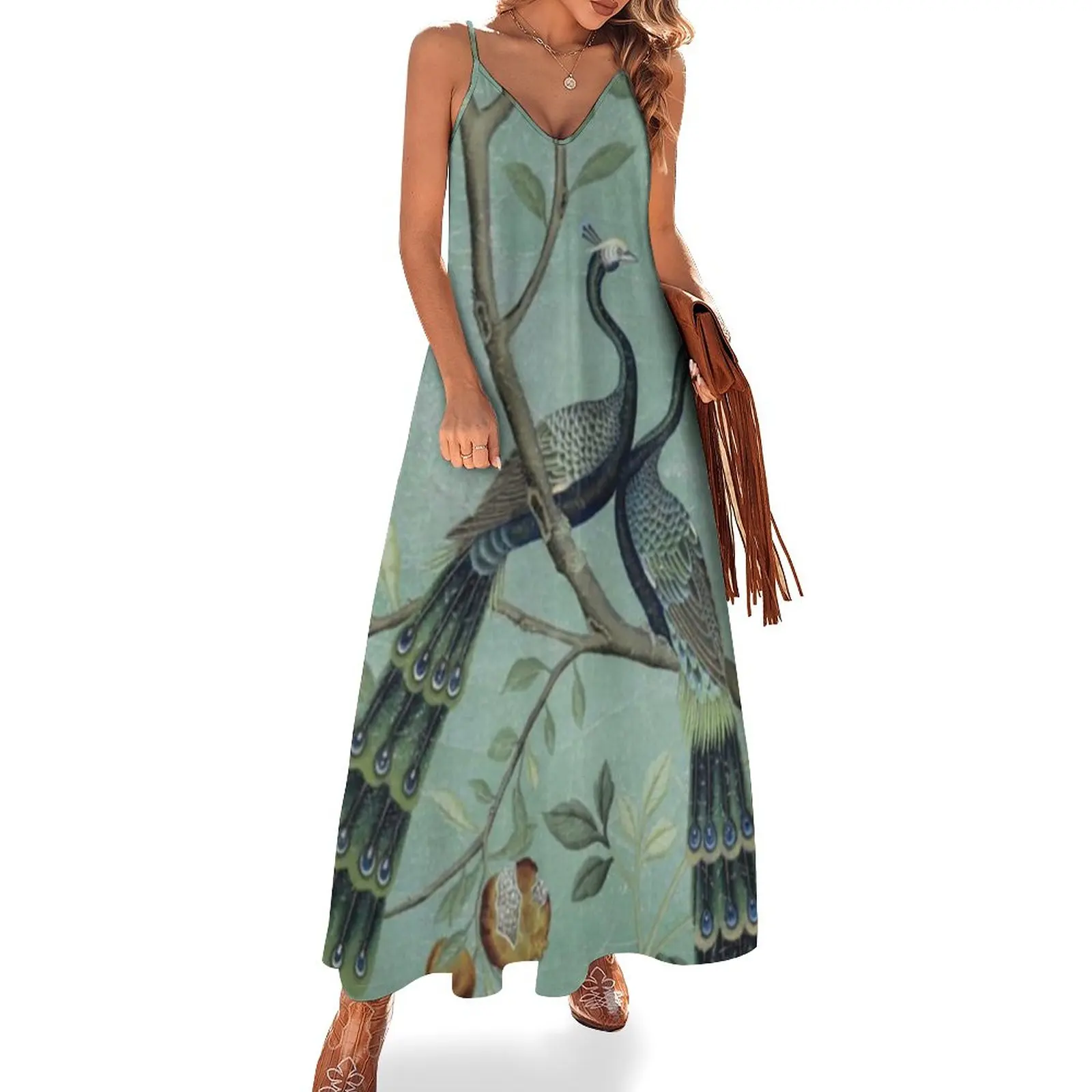 

New A Teal of Two Birds Chinoiserie Sleeveless Dress Female dress women party dresses purple dress