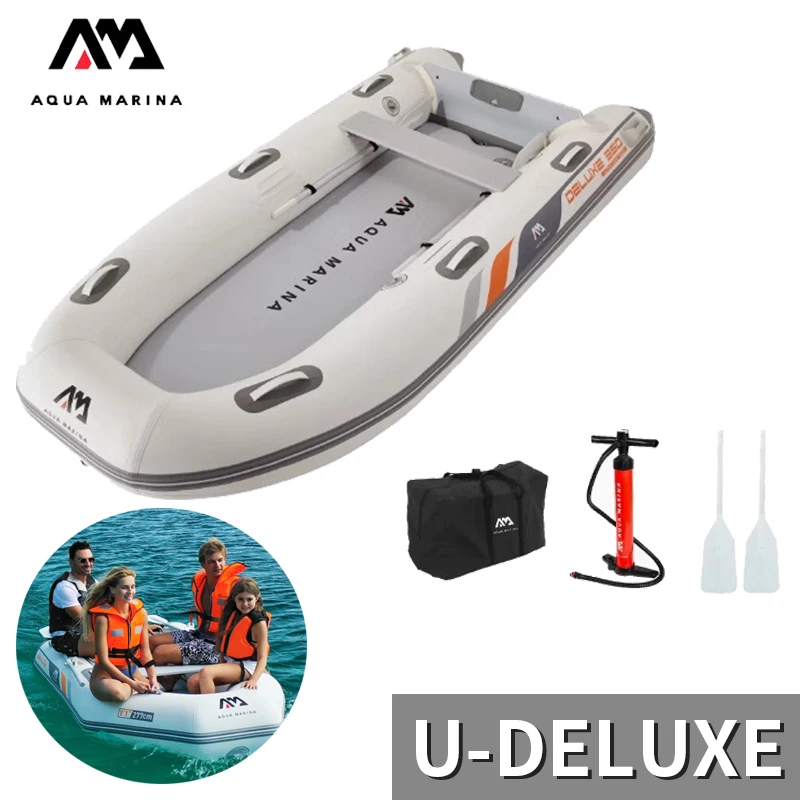 

AQUA MARINA Inflatable Boat 3-5 Persons Family Rowboat Lightweight PVC Yacht Reinforced Drop Stitch Floor Fishing Boat U-DELUEX