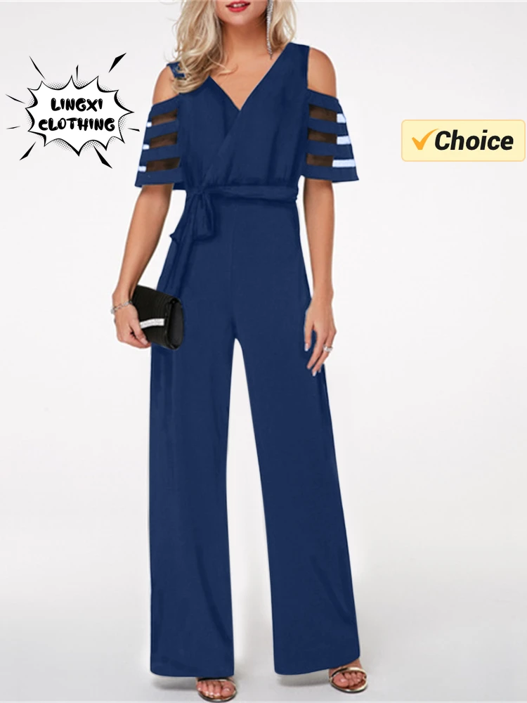 จั๊มสูทขากว้างคอวีเว้าเอวสูง, สินค้าใหม่ฤดูร้อนแฟชั่น