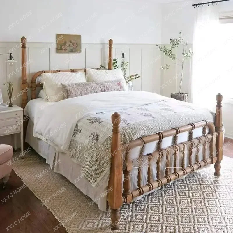 

Antique Solid Wood Bed Light Luxury High-end Bed Column 18 Beds Simple Modern Bed Structure