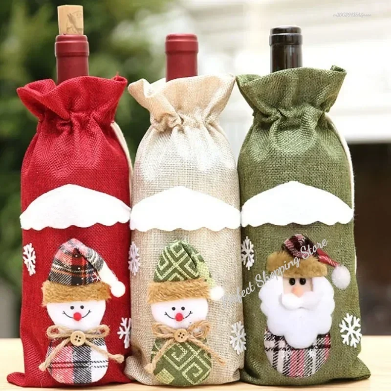 Christmas Wine Bottle Cover Wine Bag Linen Christmas New Champagne Wine Bottle Cover Bottle Bag Dining Table Decoration