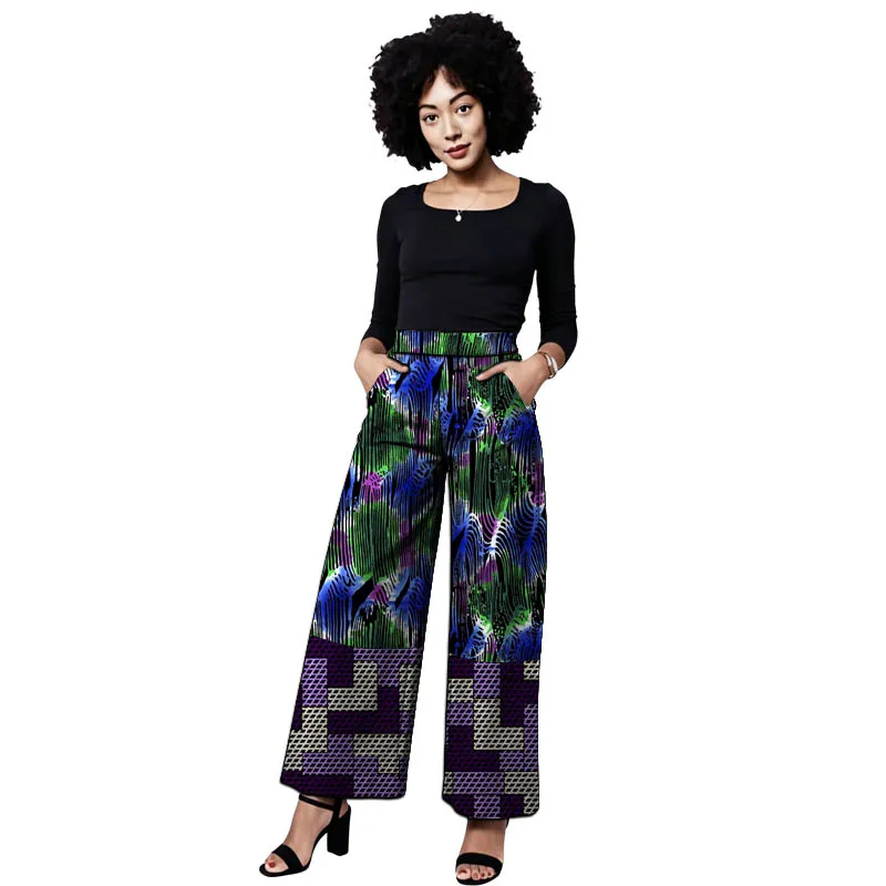 

Original Design African Couture Women's Patch Pants Tailor Made Loose Ankara Trousers Female Dashiki Print Bottoms