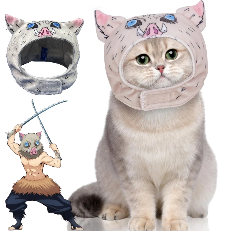 

Hashibira Inosuke Pet Cartoon Costume Hat Anime Puppy Kitten Cosplay Head Wear Pet Party Furry Head Cover Small Dog Photo Props