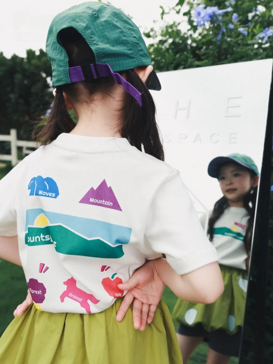 

Dopamine Short Sleeve T-Shirt Children's Outdoor Summer Clothes Cotton Polyester Blend Breathable round Neck Design Camping S...