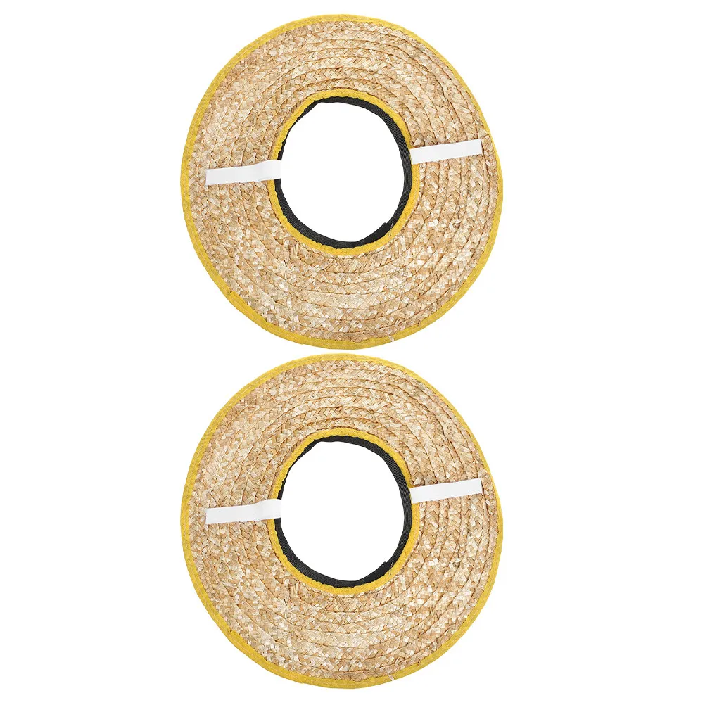 2Pcs Hard Hat Sunshade Woven Straw Brim Shade Visor for Construction Workers Safety Sun Blocking Ventilated Outdoor Work