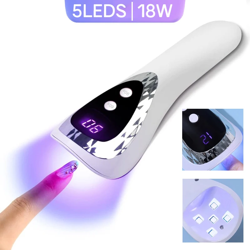 

18 Вт перезаряжаемая лампа для отверждения гель-лака 5 светодиодов машина для фототерапии ногтей профессиональный маникюрный инструмент портативное оборудование для салонов