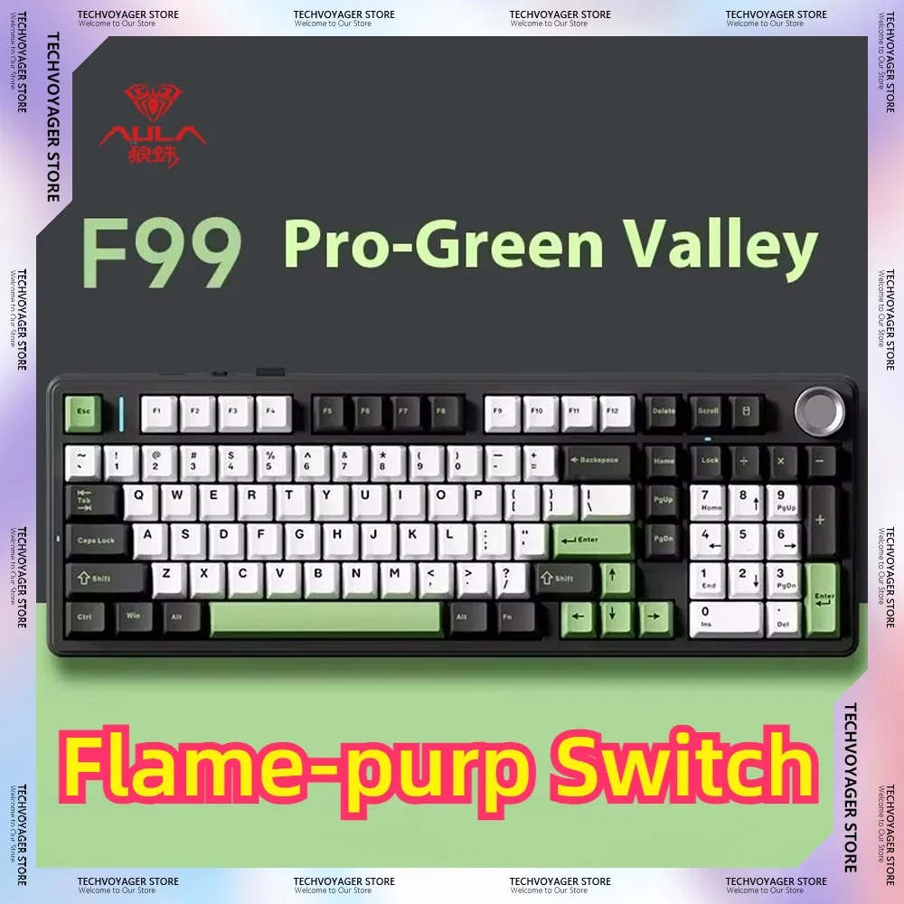 AULA F99 Pro Flame-Purp Switch V2 Mechanical Keyboards Wireless Bluetooth Wired RGB Hot Swappable 3 Mode Gamer Keyboard 98 Keys