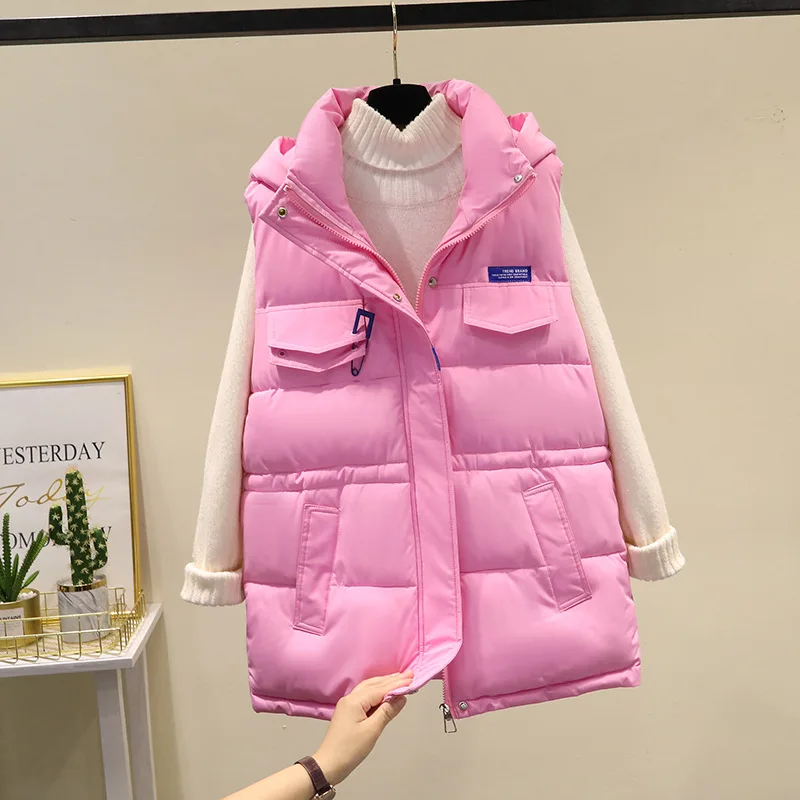 Sleeveless Vest Winter Down Cotton Padded Jacket Female Vest Parkas Hooded Casual Waistcoat Coat Ladies Outerwear New Women