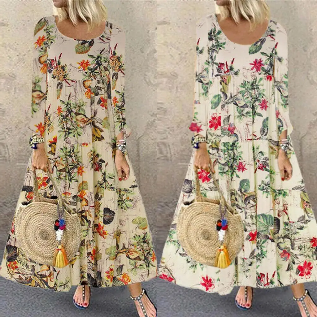 Vestido Largo con Estampado Floral Retro, Estilo Vintage, para Mujer, Éxito de Ventas en Tienda Independiente