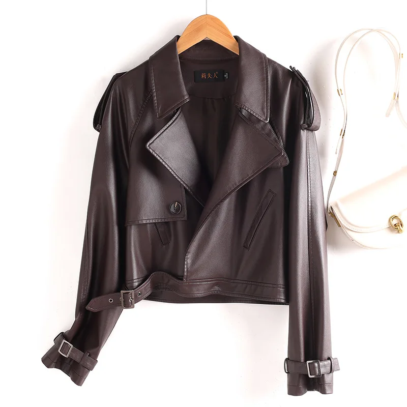 Faionable Women's Leather Jaet Versatile Sli Trendy Thin Model Autumn Season China Made eep Leather Other Materials