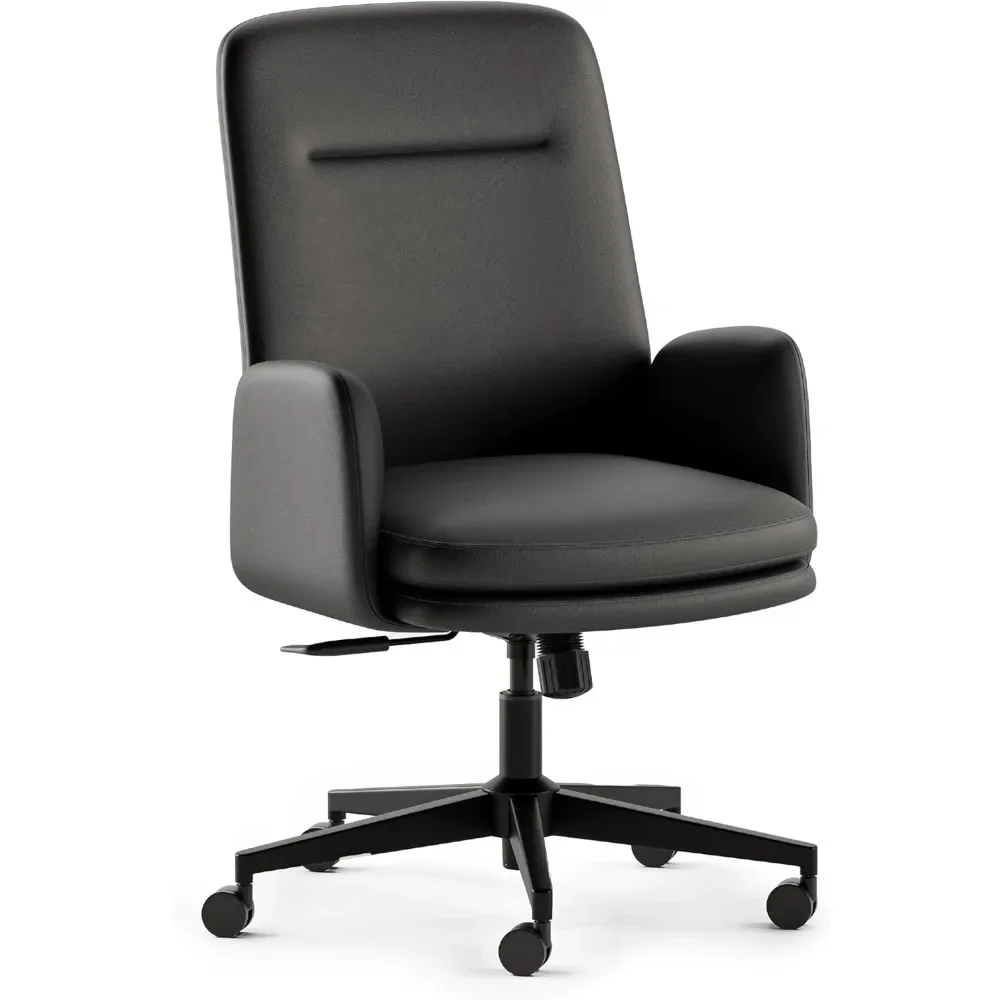 Softside Mid Century Modern Office Chair, Vegan Leather - Removable Arms & High Back Design.