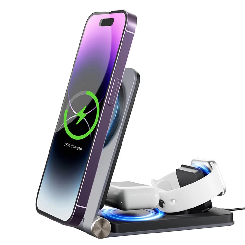 New 3 In 1 Foldable Magnetic Wireless Charger Holder For IPhone 15 14 13 12 IWatch 8 7 Air-Pods Pro Dock Station Fast Charging