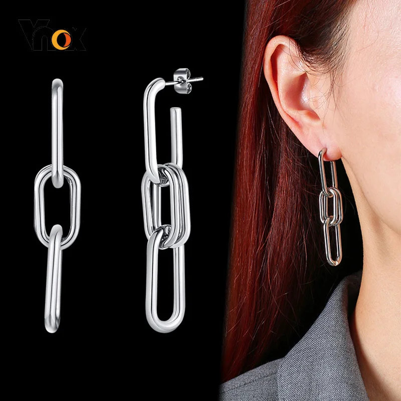 Vnox Adjustable Paper Clip Chain Earrings for Women,Stainless Steel Simple Chain Dangle Earrings,Minimalist Chic Lady Jewelry