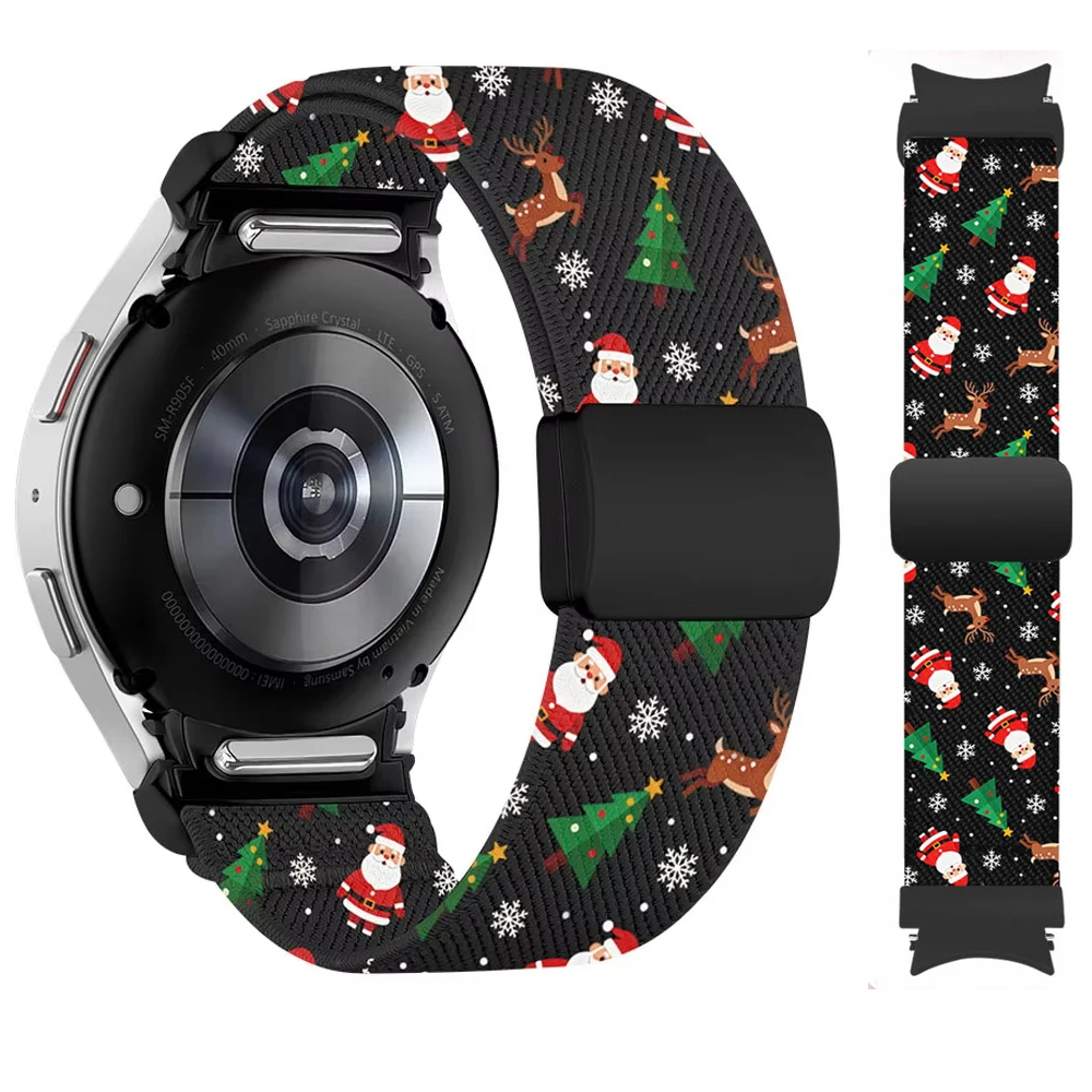 No Gaps Christmas Band for Samsung Galaxy Watch 7/FE/5 Pro/6/4 classic 44mm sport Nylon Bracelet correa Galaxy Watch6 7 straps
