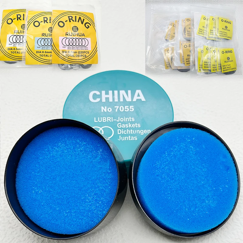 

Watches Water-Resistant Oil Bottles Silicone Grease Sealants Lubricants 200-Piece O-ring Set 0.5mm 0.6mm 0.7mm Watch Repair Tool