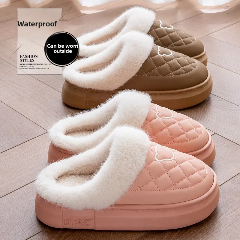 

Waterproof cotton slippers men's winter 2025 new indoor home plush warm anti slip cotton slippers