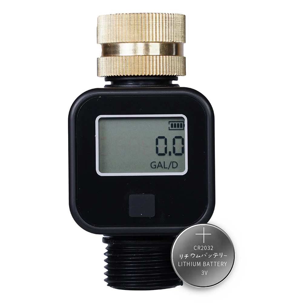 Digital Water Flow Meter with Brass Inlet Garden Hose Water Flow Meter IPX6 Waterproof for Garden Hose Watering Lawn Sprinkler