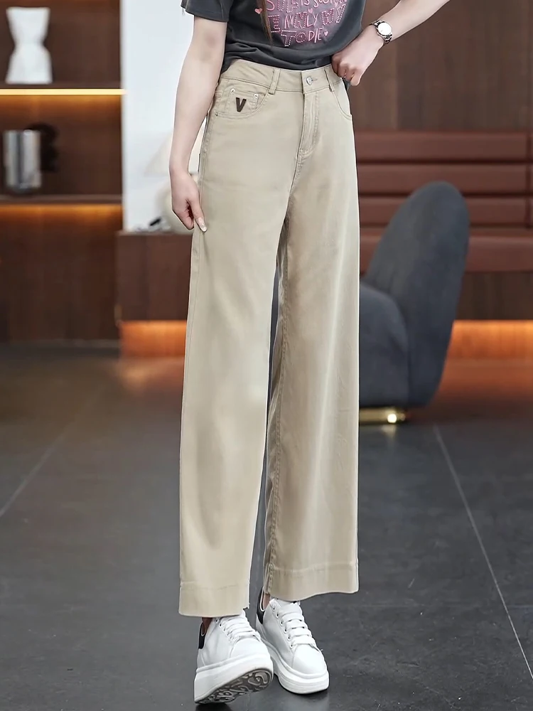 

Джинсовые капри с высокой талией и прямыми штанинами для женщин, летние, тонкие, новые, маленькие размеры, широкие брюки, удобные повседневные штаны