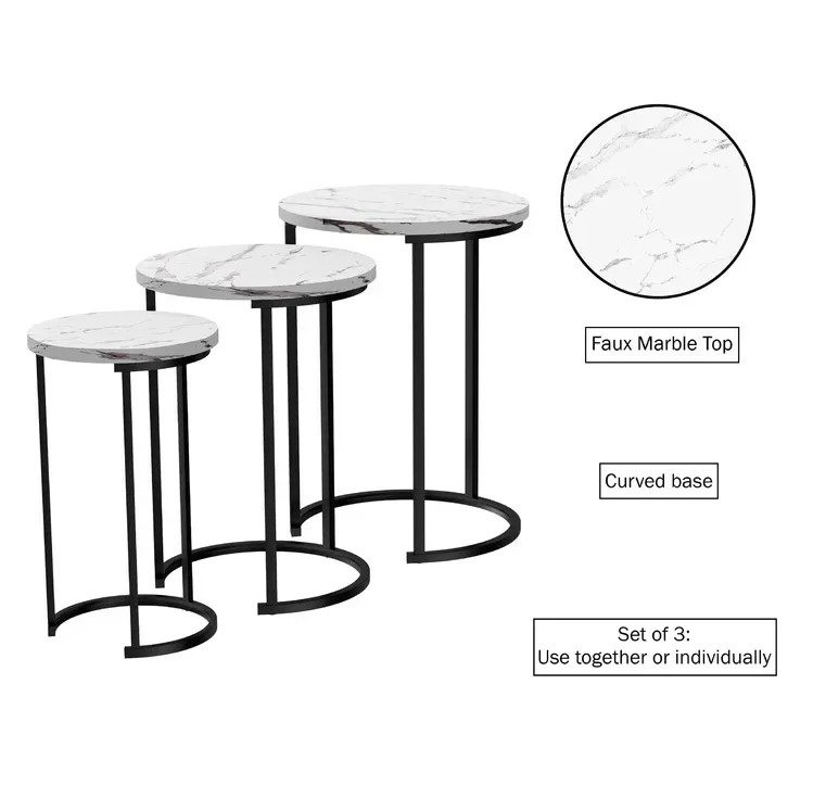 25'' Tall Frame Nesting Tables Stylish Coffee Table Set Living Room Furniture Ample Storage Round Side Table Set